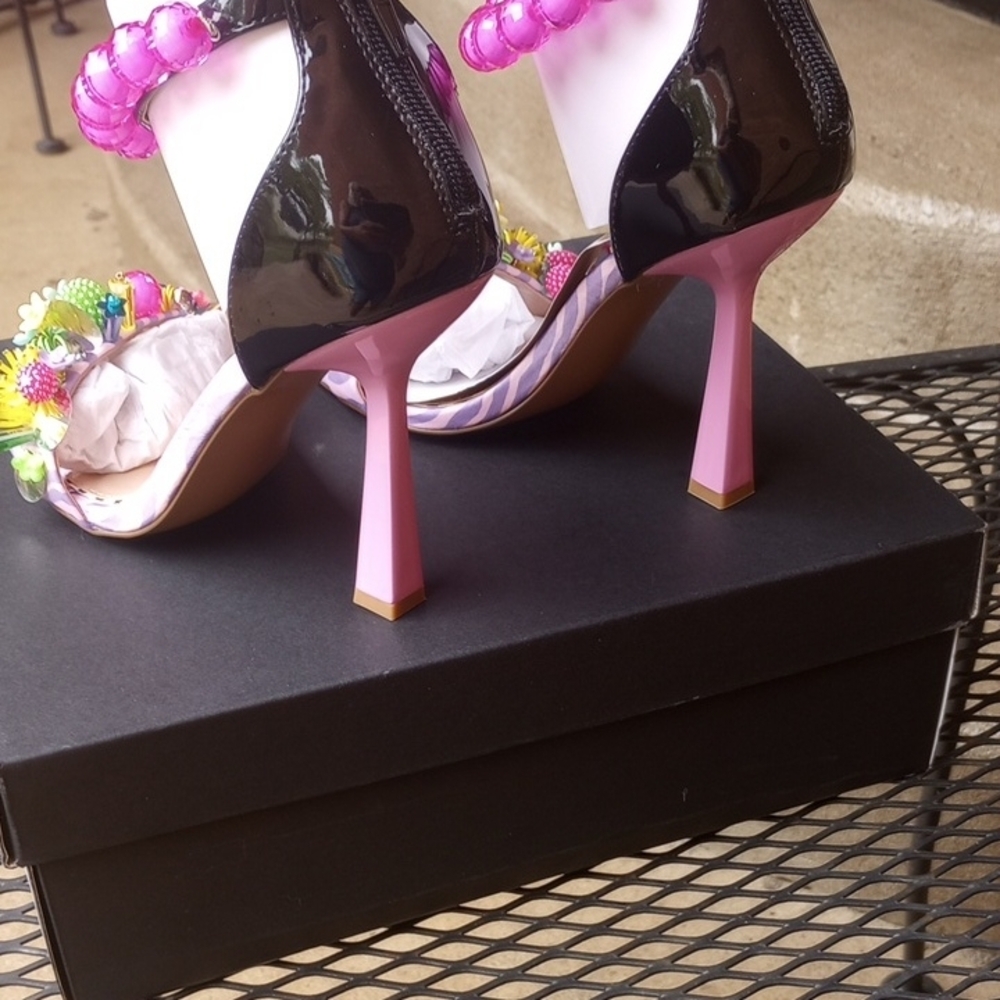 Betsey Johnson Pink and White Heels with Embellishments - Picture 2 of 8